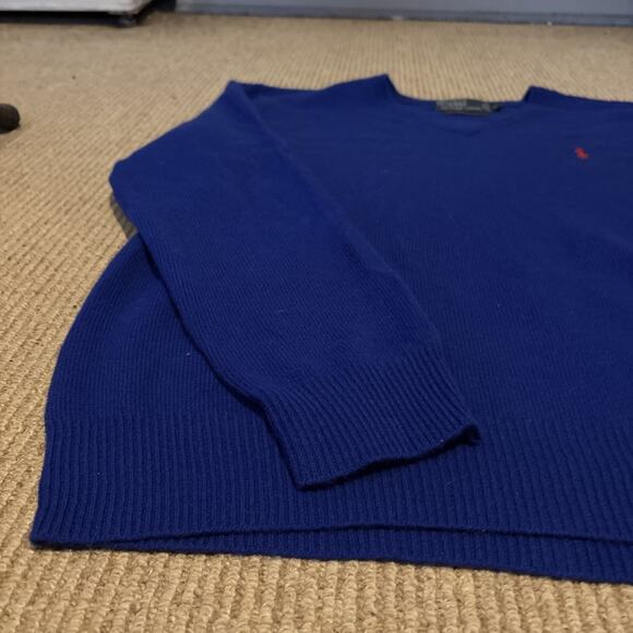 Vintage Polo Ralph Lauren Blue 100% Lambs Wool Sweater Men's Size Large - Picture 5 of 9
